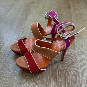 Marc Fisher Suede Pink and Orange Strappy Heels